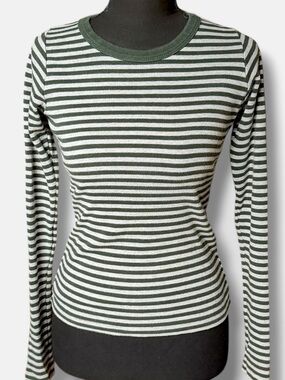 Brandy Melville Tori Striped Long Sleeve Top - Green & Gray OS